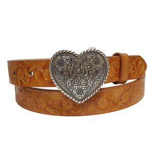 Western Silver Heart w. hand-Painted floral tooled belt